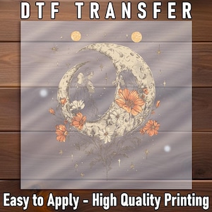 Moon Goddess DTF Transfer: Floral Crescent, Witchy Celestial Design