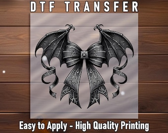 Gothic DTF Transfer Shirt Decal with Bat Wings and Dark Victorian Style