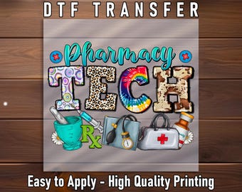 Pharmacy Tech DTF Transfer: Medical Icons DIY Iron-On
