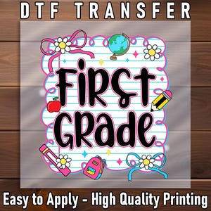 Globe First Grade DTF Transfer, Notebook Paper Backpack Press Art