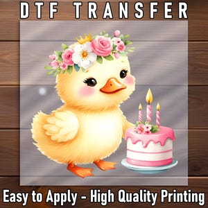 Birthday Chick Design DTF Transfer: Pink Cake, Flower Crown
