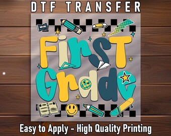 Retro Grade School DTF Transfer, First Grade Shirt Iron On Print