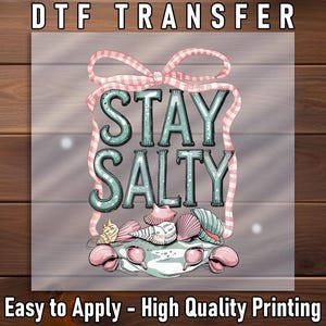 Stay Salty DTF Transfer: Beach Shell & Bow Summer Shirt Design