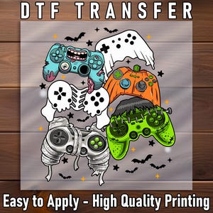 Spooky Halloween Gamer DTF Transfer: Zombie Game Controllers