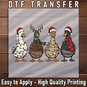 Christmas Ducks DTF Transfer, Holiday Lights Farm Bird Shirt Decal Ready to Press