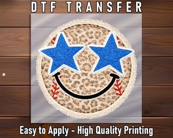 Patchwork Leopard Baseball Smiley Face DTF Transfer: Sports Pattern Printed Faux Texture