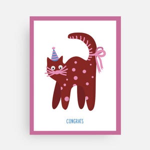 carte d'anniversaire de chapeau de fête de chat | Carte de voeux mignonne de chat | Joyeux anniversaire