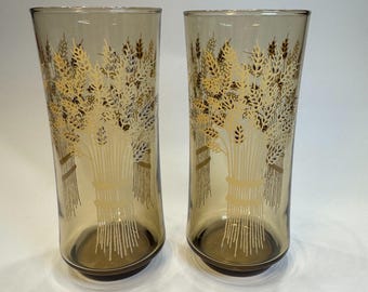 Set of 2 Vintage Libbey Smoked Franco Wheat Tumblers