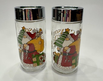 Anchor Hocking "Seasons Greetings" Vintage Santa Salt & Pepper Shakers