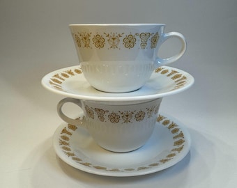 Set of 2 Corelle by Corning Butterfly Gold Tea Cup & Saucer Set