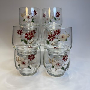 Juego de 8 vasos para jugo vintage de los años 70 pintados a mano con motivos florales