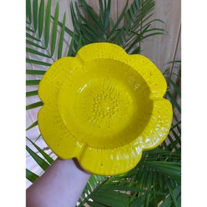 MCM Italian Ceramic Flower Bowl / Ashtray  Bright Yellow with Textured Pattern