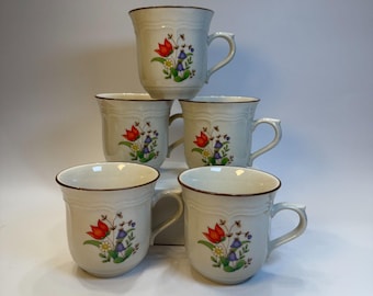 Set of 5 Newcor "Spring Garden" Pattern Small Coffee Mugs