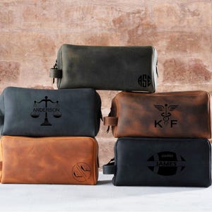 Personalized Full Grain Leather Dopp Kit - Premium Gifts for Him, Boyfriend, Husband, Fathers, and Groomsmen Toiletry Bag for Wedding Gifts