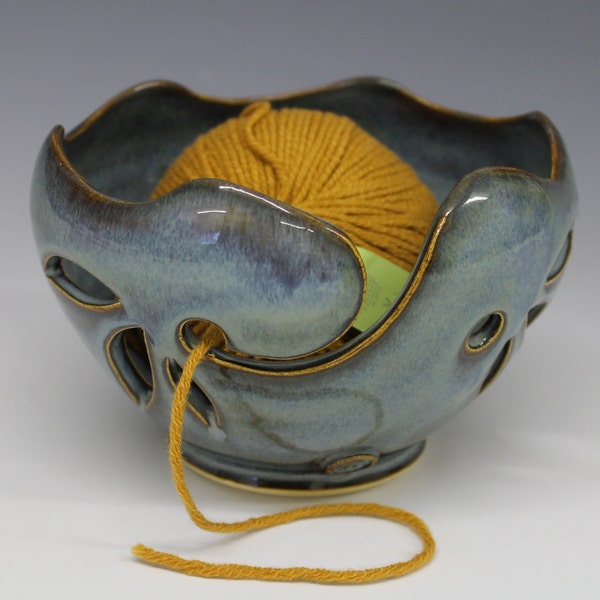 Yarn Bowl / Knitting Bowl  -  Rutile Blue Glaze