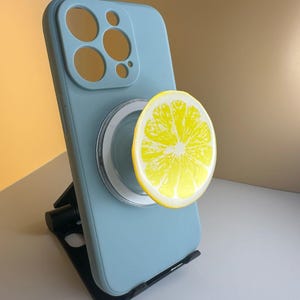 Supporto per telefono a forma di limone - Supporto per telefono carino ed estetico per iPhone e Android / Supporto per agrumi / Regalo estivo / Supporto giallo per custodia per telefono