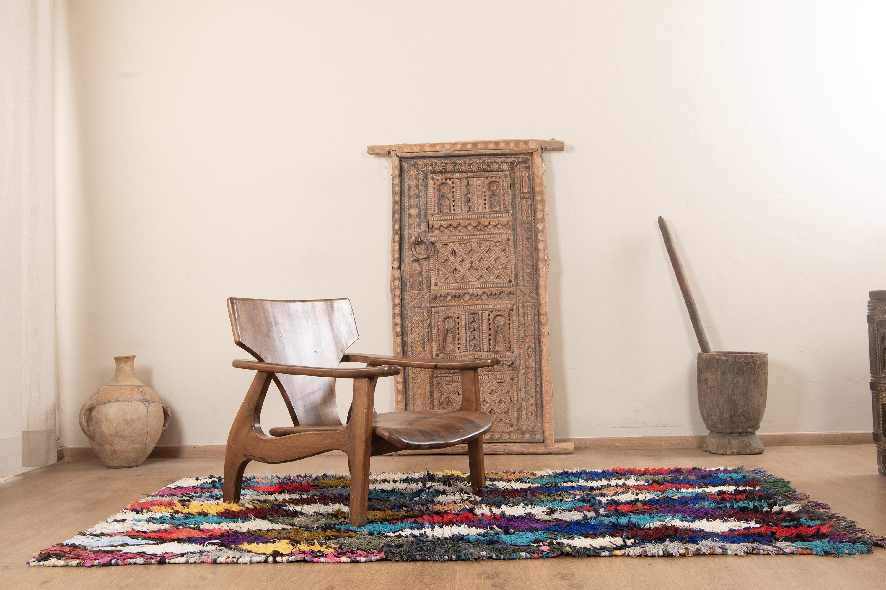 ヴィンテージブルーブーシュルイットラグ：本物のモロッコチェック柄