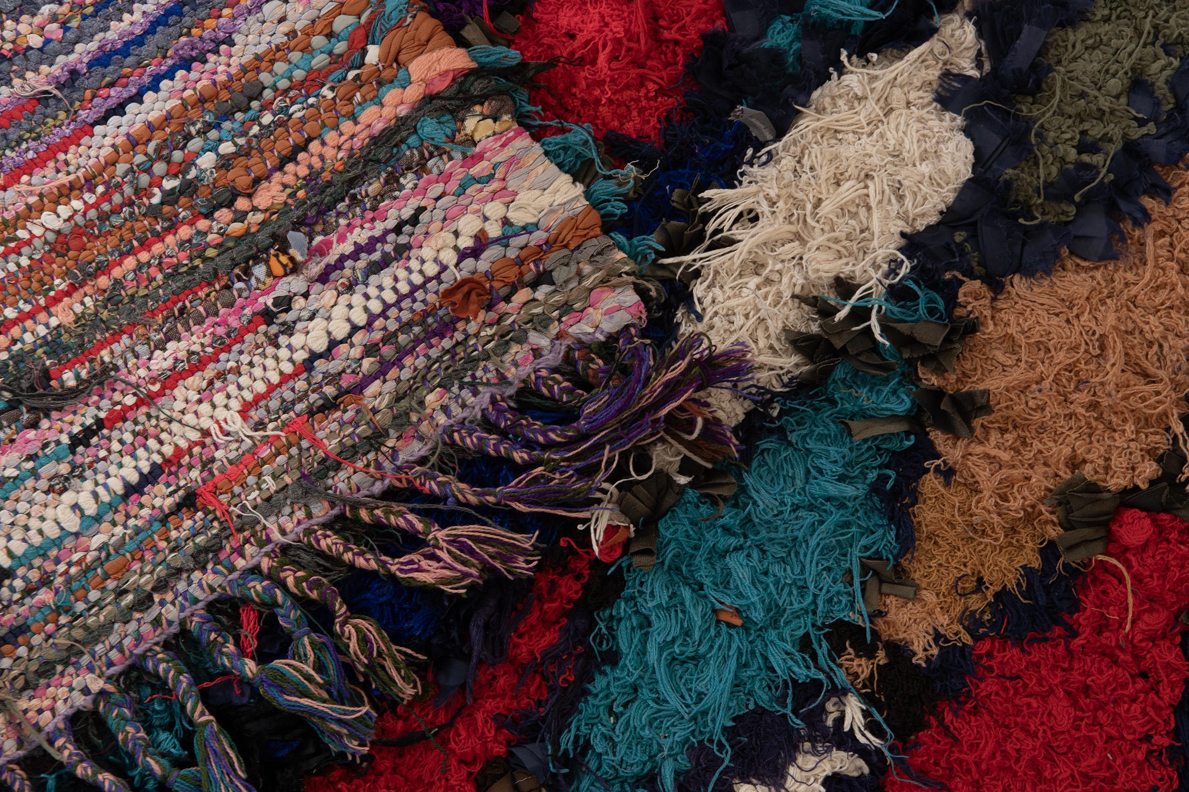 ヴィンテージブルーブーシュルイットラグ：本物のモロッコチェック柄