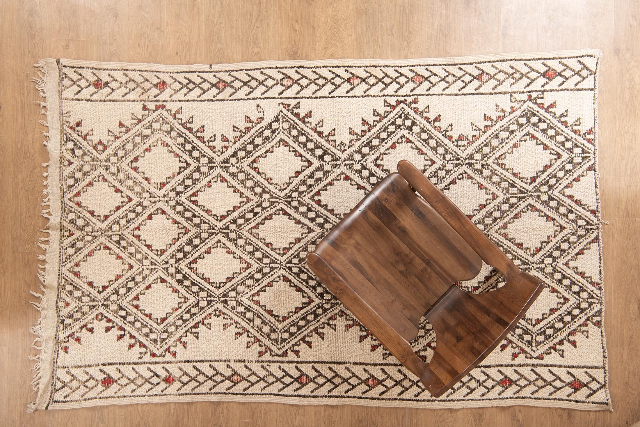Tapis Marocain Beni Ourain 6.5x9.8 Ft - Laine Géométrique - Boho - Fait Main