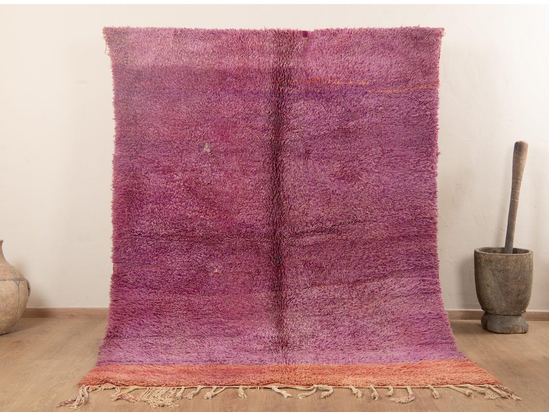 ヴィンテージ パープル ベニ・ウライン ラグ、本物のモロッコ製ラグ、8