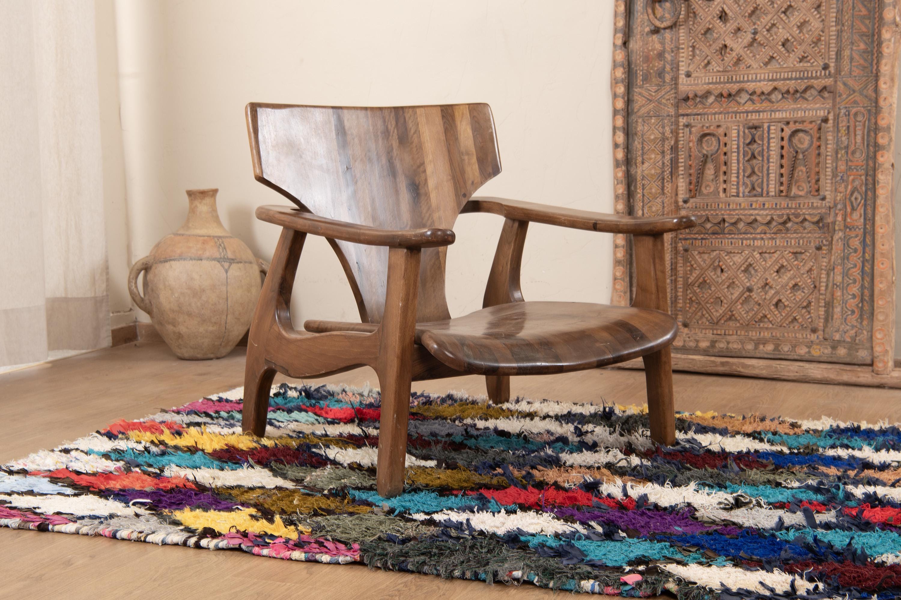 ヴィンテージブルーブーシュルイットラグ：本物のモロッコチェック柄