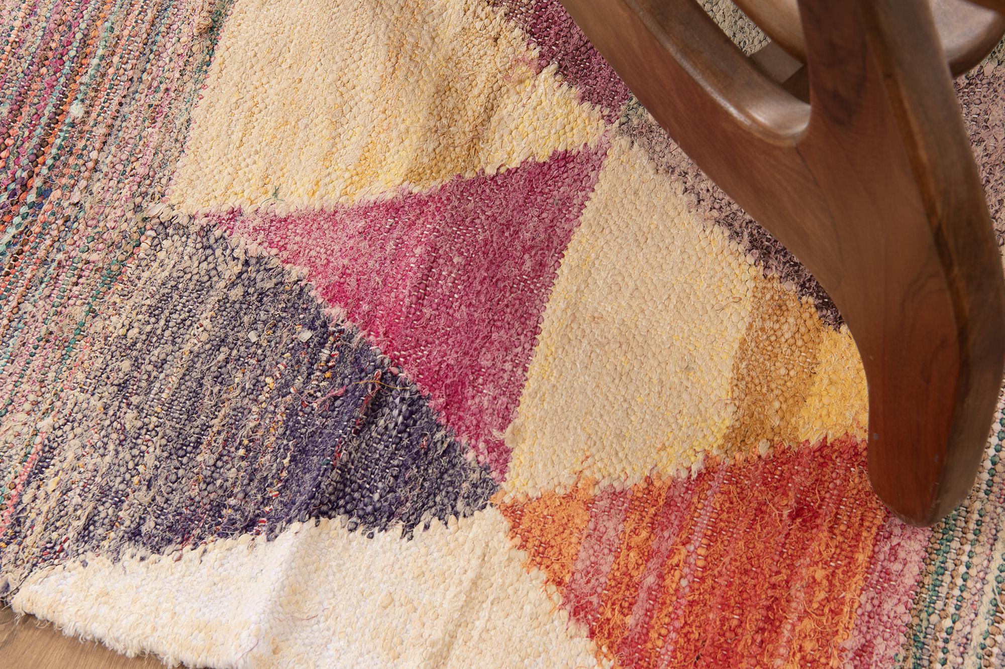 ヴィンテージのピンクストライプのモロッコラグ：手織りウールのブー