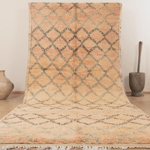 Vintage Peach Orange Beni Ourain Rug, Authentic Moroccan Rug, 13x6 Moroccan rug