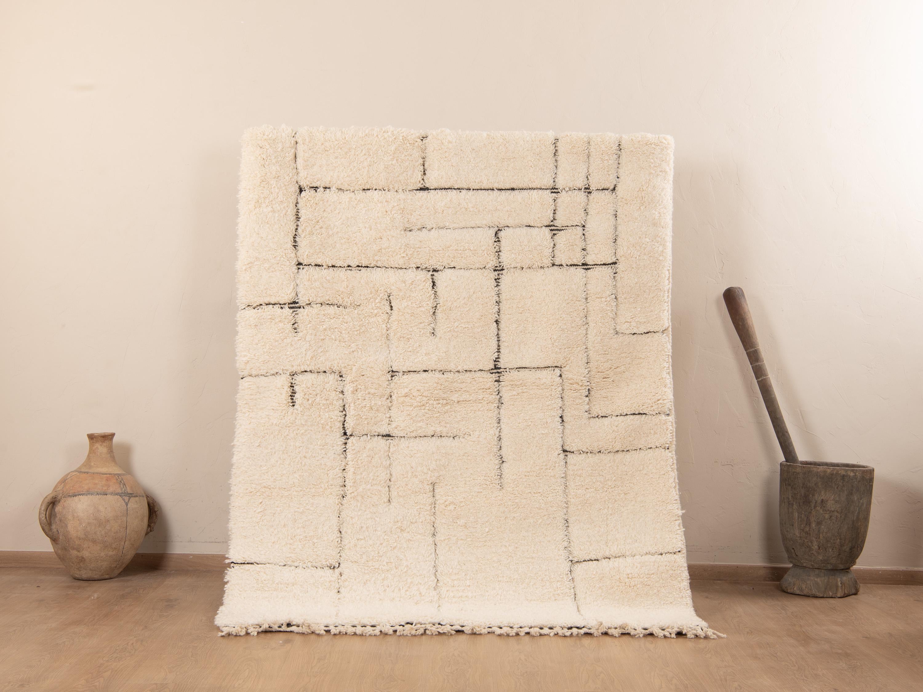 Black and White Beni Ourain Rug: Authentic Moroccan Wool, 4x6 - Etsy