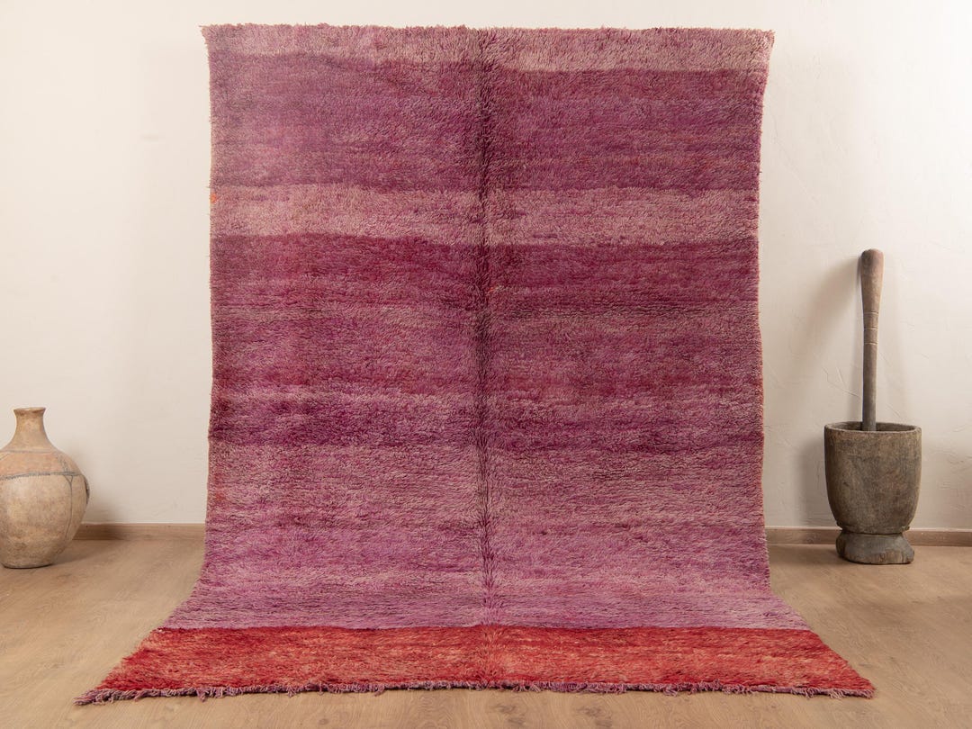 ヴィンテージパープルブージャードラグ、本物のモロッコラグ、6 x 9