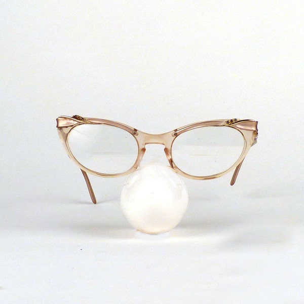 Vintage Cat Eye Glasses Woman's Aluminum 1950s 1960s Pale Copper Color Optical USA Super Cool 5 1/2 Price Under 60 (D)