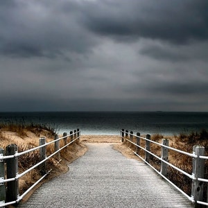 Beach Decor,  Nautical Wall Art, Fine Art Photography, Seascape, Boardwalk, Off Season Print,  11X14 Mat, Stormy Sky