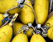 Lobster Buoys, Yellow and Grey, Nautical Decor, Coastal Art, Maine, 11X14 Mat, Fishing, Ready to Frame, Fine Art Photography