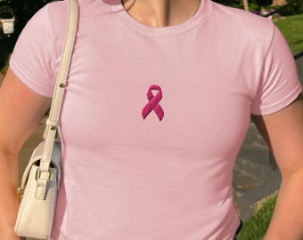Breast Cancer Support Embroidered Baby Tee, October Breast Cancer Outfit, Breast Cancer Awareness Tank Tops, Breast Cancer Survivor Shirt