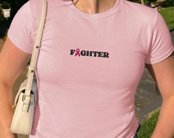 Breast Cancer Support Embroidered Baby Tee, October Breast Cancer Outfit, Breast Cancer Awareness Tank Tops, Breast Cancer Survivor Shirt