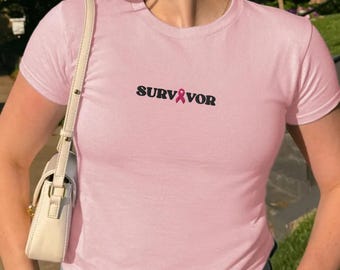 Breast Cancer Support Embroidered Baby Tee, October Breast Cancer Outfit, Breast Cancer Awareness Tank Tops, Breast Cancer Survivor Shirt