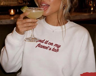 Put It On My Fiancé's Tab Embroidered Sweater, Wedding Honeymoon Outfit, Wifey Top, Bachelorette Sweatshirt, Bridal Engagement Gift