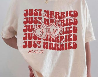 Just Married Shirt, Personalized Wedding Couples Tee, Custom Initials and Date, Honeymoon Mr and Mrs Shirt, Newlyweds Comfort Colors Shirt