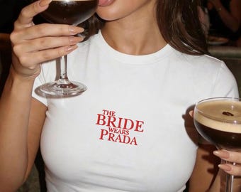 The Bride Wears Designer Embroidered Baby Tee, Wedding Honeymoon Outfit, Future Mrs Top, Y2K Bachelorette Tee, Engagement Gift
