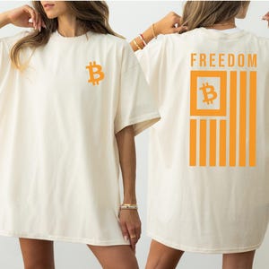 Bitcoin Shirt Unisex, Crypto Tee, Small BTC Logo, Bitcoin Flag Back, Bitcoin Trader Gift, Soft Vintage Look, Unisex Streetwear Tee, Satoshi