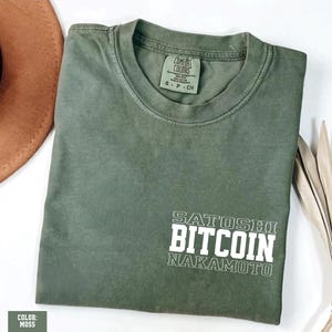Bitcoin Shirt Comfort Colors, Crypto Tee, Small BTC Logo, Bitcoin Trader Gift, Soft Vintage Look, Unisex Streetwear Tee, Satoshi Nakamoto