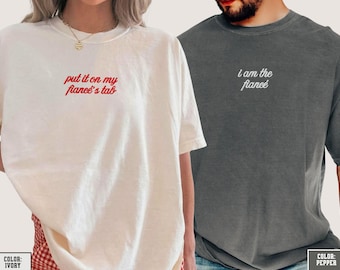 Put It On My Fiancé's Tab Embroidered Shirt, Wedding Honeymoon Outfit, Bridal Shower Gift, Bachelorette Party Tee, Newly Engaged Gift
