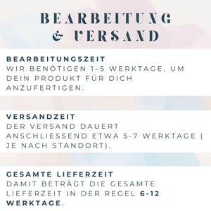 May include: A white and light blue graphic with German text detailing processing and shipping times. The text includes phrases like "processing time," "shipping time," and "total delivery time."