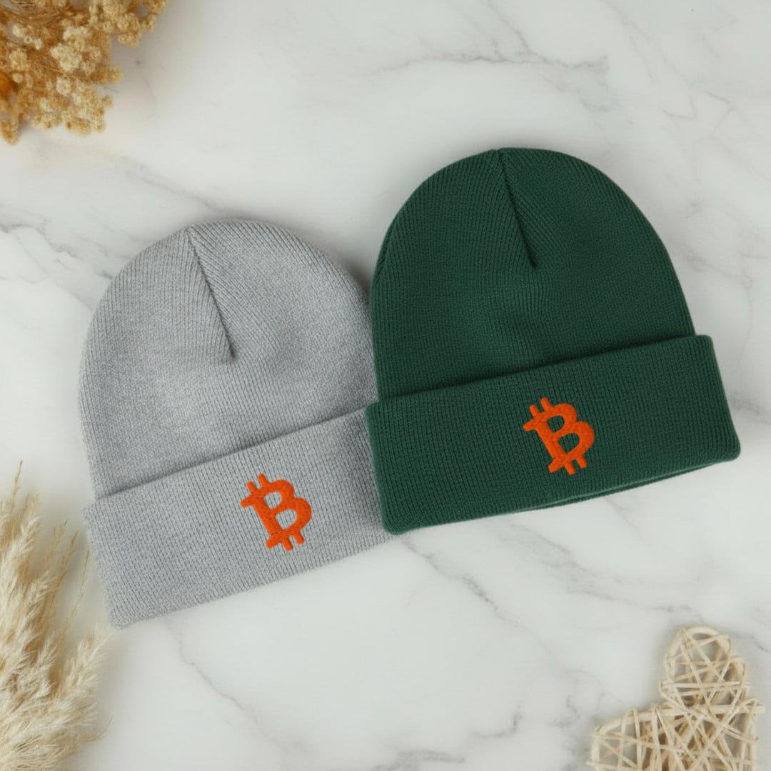 Embroidered Bitcoin Beanie Winter Hat, Knit Beanie With Bitcoin ...