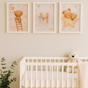 Set de 3 láminas personalizadas para decorar habitación infantil. Regalo de nacimiento, baby shower, cumpleaños.