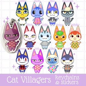 Llaveros/pegatinas de aldeano gato de ACNH