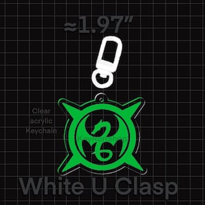 May include: Clear acrylic keychain with a green dragon design, approximately 1.97 inches in height, and a white U clasp. The keychain has the text "KayKonShop" and "White U Clasp".