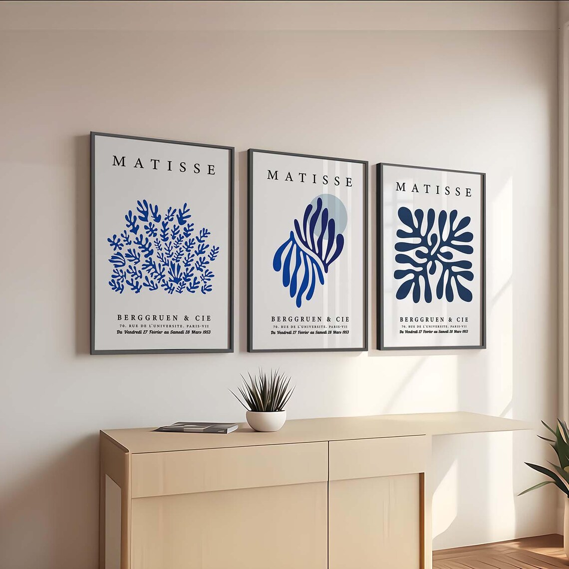 Set of 3 Posters Print Henri Matisse White and Blue Colors Wall Art ...