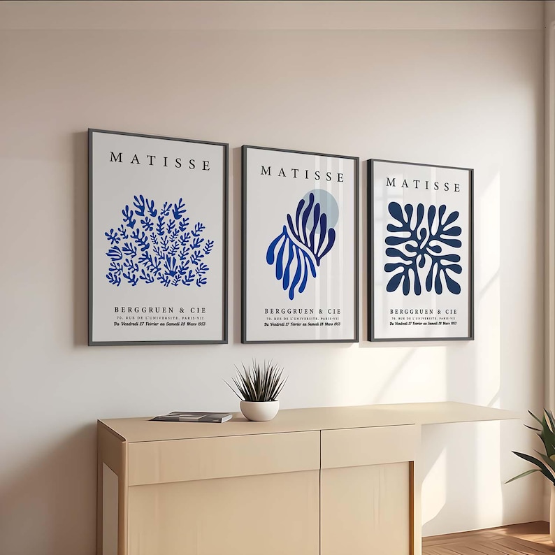Set of 3 Posters Print Henri Matisse White and Blue Colors Wall Art ...