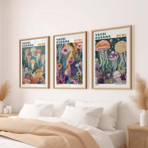 Yayoi Kusama Inspired Jellyfish Art Print Framed Underwater Ocean Poster Colorful Abstract Sea Life Wall Decor for Bathroom or Living Room