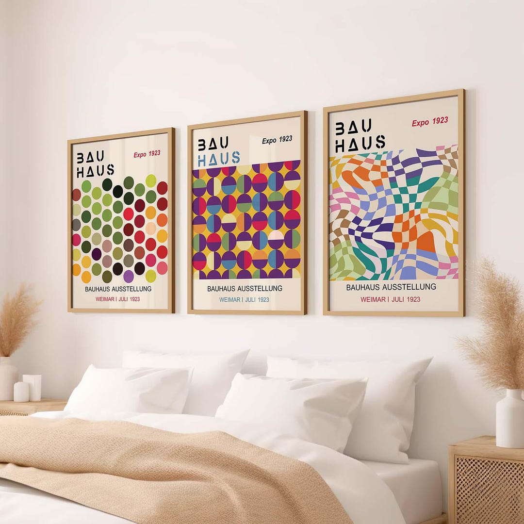 Bauhaus Poster Set of 3 Geometric Abstract Wall Art Framed Prints ...